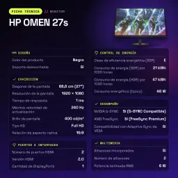 Monitor gaming HP OMEN 27s 27 polegadas 240Hz FHD IPS Preto - características, 240 Hz