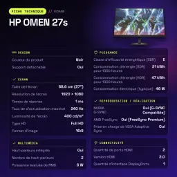 Monitor gaming HP OMEN 27s 27 polegadas 240Hz FHD IPS Preto - características, 0,31 x 0,31 mm