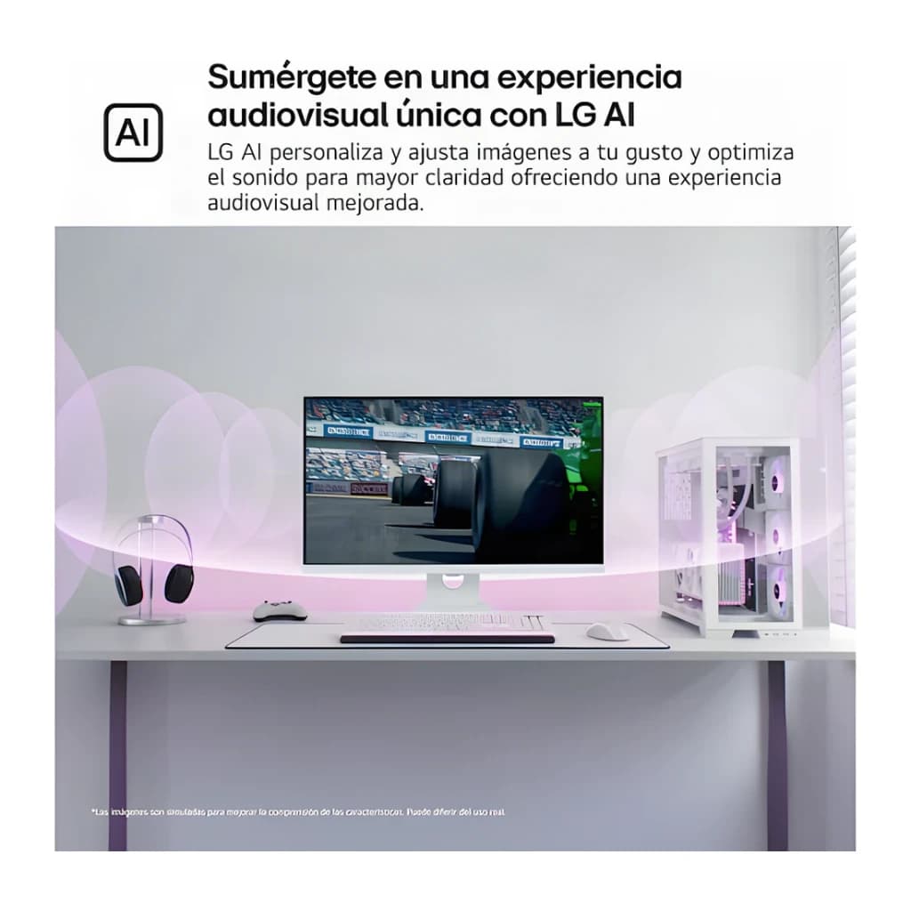 Monitor LG MyView 27 polegadas 4K IPS 60Hz 5 ms Branco 27U731SA-W - sobre secretária com PC torre, auscultadores
