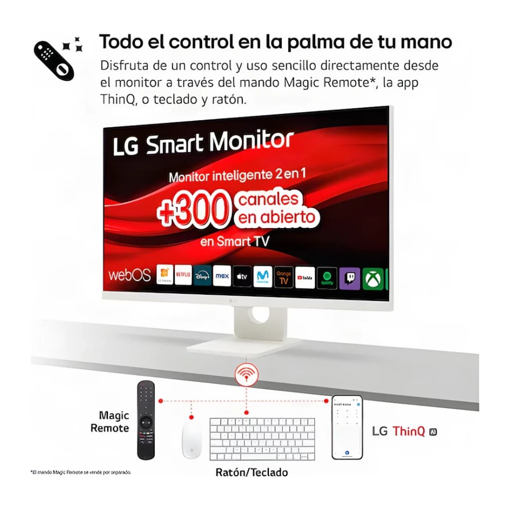 Monitor LG MyView 27 polegadas 4K IPS 60Hz 5 ms Branco 27U731SA-W - ecrã webOS, Magic Remote, teclado e app