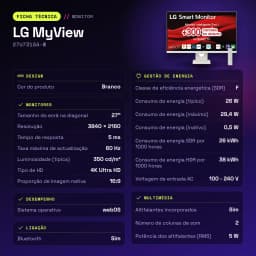 Monitor LG MyView 27 polegadas 4K IPS 60Hz 5 ms Branco 27U731SA-W - características, 613,2 mm