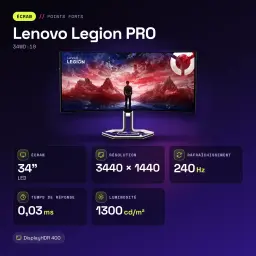 Moniteur Lenovo Legion PRO 34 pouces OLED 240Hz Courbe WQHD Noir de Jais 34WD-10 - caractéristiques, 1300 cd / m²