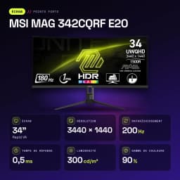 Monitor gaming MSI MAG 342CQRF E20 34 pulgadas 200Hz Curvo 1500R UWQHD Rapid VA Negro - características, 300 cd/m²
