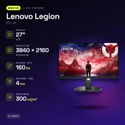 Écran Lenovo Legion 27 pouces 160Hz 4K IPS Noir de Jais 27U-10 - caractéristiques, 0,5 ms
