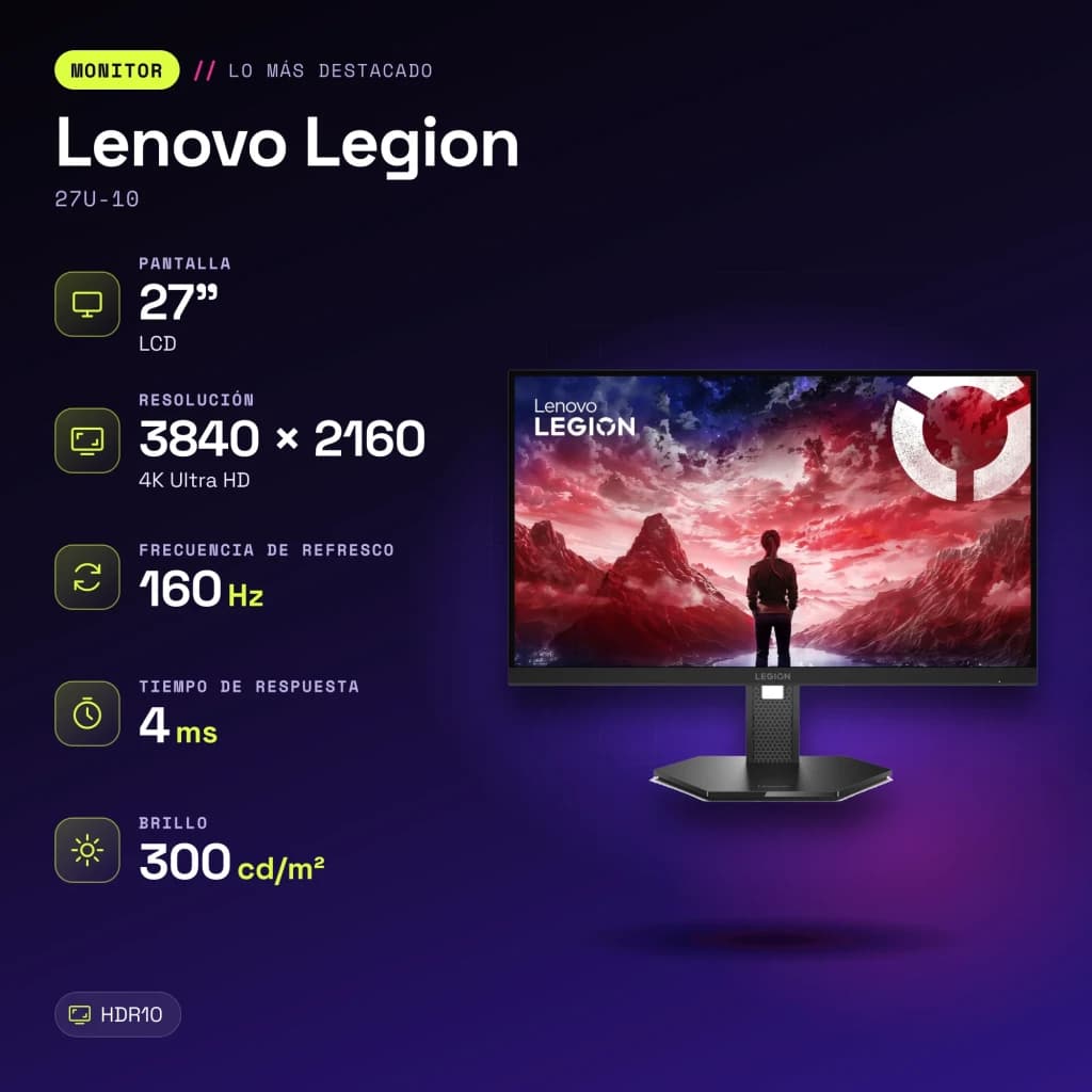 Écran Lenovo Legion 27 pouces 160Hz 4K IPS Noir de Jais 27U-10 - caractéristiques