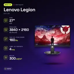 Écran Lenovo Legion 27 pouces 160Hz 4K IPS Noir de Jais 27U-10 - caractéristiques, 300 cd / m²