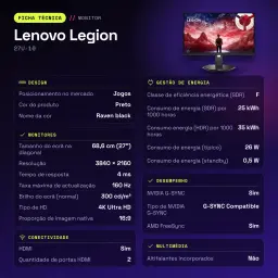 Écran Lenovo Legion 27 pouces 160Hz 4K IPS Noir de Jais 27U-10 - caractéristiques, 3,5 mm