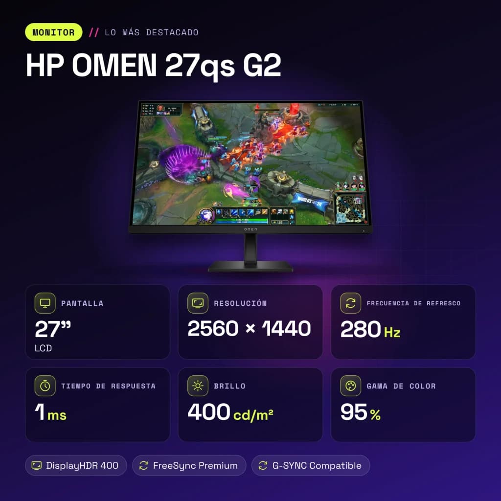 Monitor gaming HP OMEN 27qs G2 27 polegadas 240Hz QHD IPS Black 280Hz Preto - características
