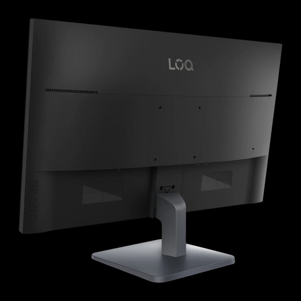 Monitor Lenovo LOQ 27 polegadas 180Hz QHD IPS Preto 27Q-10 - logo LOQ, grelhas de ventilação e suporte