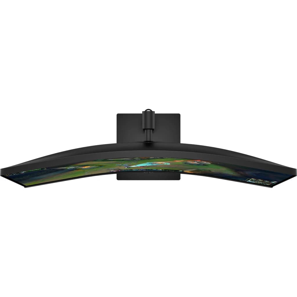 Monitor HP OMEN 34c G2 34 polegadas 180Hz Curvo WQHD VA Preto - curvatura panorâmica do painel e suporte