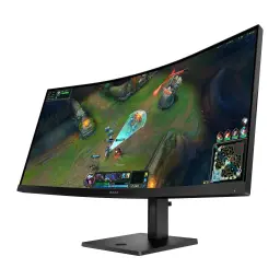 Monitor HP OMEN 34c G2 34 polegadas 180Hz Curvo WQHD VA Preto - painel curvo com jogo League of Legends e base