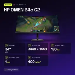 Monitor HP OMEN 34c G2 34 polegadas 180Hz Curvo WQHD VA Preto - características, 86,4 cm (34")