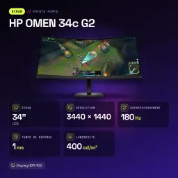 Monitor HP OMEN 34c G2 34 polegadas 180Hz Curvo WQHD VA Preto - características, LCD