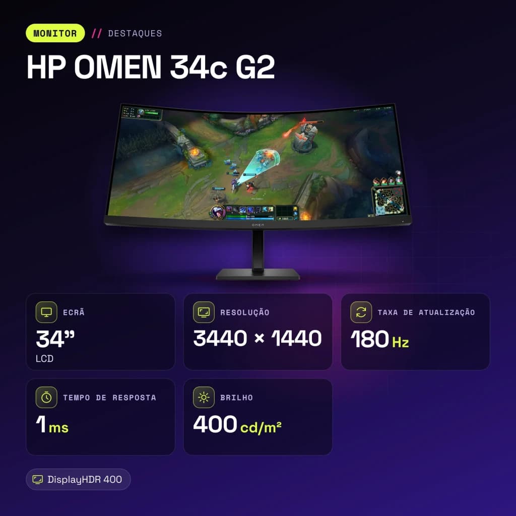 Monitor HP OMEN 34c G2 34 polegadas 180Hz Curvo WQHD VA Preto - características, 1 ms