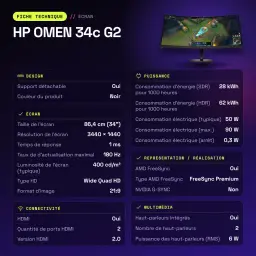 Monitor HP OMEN 34c G2 34 polegadas 180Hz Curvo WQHD VA Preto - características, 0,2331 x 0,2331 mm