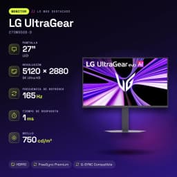 Monitor gaming LG UltraGear 27 polegadas 165Hz 5K IPS Preto 27GM950B-B - características
