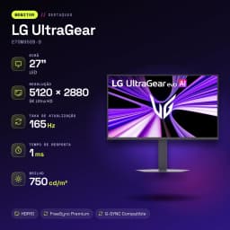 Monitor gaming LG UltraGear 27 polegadas 165Hz 5K IPS Preto 27GM950B-B - características, 0,07 x 0,28 mm