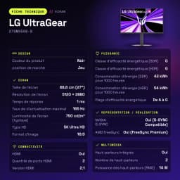 Monitor gaming LG UltraGear 27 polegadas 165Hz 5K IPS Preto 27GM950B-B - características, 614,5 mm