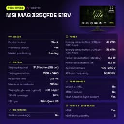 Monitor gaming MSI MAG 325QFDE E18V 31.5 pulgadas 180Hz QHD Rapid VA Negro - características, 50/60 Hz