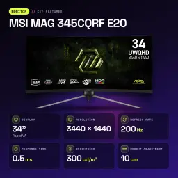 Monitor gaming MSI MAG 345CQRF E20 34 pulgadas 200Hz Curvo UWQHD Rapid VA Negro - características, 0,5 ms