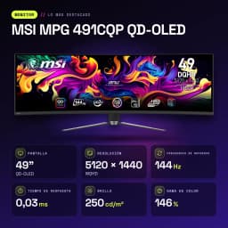 Monitor gaming MSI MPG 491CQP QD-OLED 49 pulgadas 144Hz Curvo Dual WQHD Negro - características