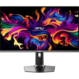 Monitor MSI MPG 321URX QD-OLED 31,5 pulgadas 240Hz 4K Negro - pantalla con wallpaper colorido, logo MAG y base