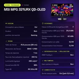 Monitor MSI MPG 321URX QD-OLED 31,5 pulgadas 240Hz 4K Negro - características, 2 x HDMI 2.1