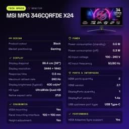 Monitor gaming MSI MPG 346CQRFDE X24 34 pulgadas 240Hz Curvo UltraWide QHD Rapid VA Negro - características, 240 Hz