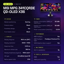 Monitor MSI MPG 341CQRDE QD-OLED X36 34 pulgadas 360Hz Curvo UltraWide Quad HD Negro - características, 0,2315 x 0,2315 mm