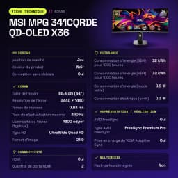 Monitor MSI MPG 341CQRDE QD-OLED X36 34 pulgadas 360Hz Curvo UltraWide Quad HD Negro - características, 100 x 100 mm
