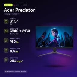 Monitor gaming Acer Predator 31,5 polegadas 160Hz 4K IPS 0,5 ms Preto XB323QKV4BMIIPRX - características, 1 ms
