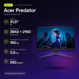 Monitor gaming Acer Predator 31,5 polegadas 160Hz 4K IPS 0,5 ms Preto XB323QKV4BMIIPRX - características