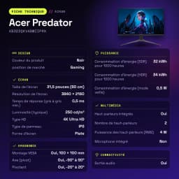 Monitor gaming Acer Predator 31,5 polegadas 160Hz 4K IPS 0,5 ms Preto XB323QKV4BMIIPRX - características, Sí, 100 x 100 mm