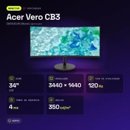 Monitor Acer Vero CB3 34 polegadas Curvo WQHD VA 120Hz Preto CB343CURJ0bemiiprcuzx - características, 120 Hz