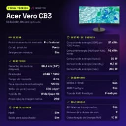 Monitor Acer Vero CB3 34 polegadas Curvo WQHD VA 120Hz Preto CB343CURJ0bemiiprcuzx - características, 5 MP