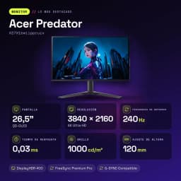 Monitor gaming Acer Predator 26.5 polegadas QD-OLED 240Hz 4K OLED Preto X27X1bmiippruzx - características