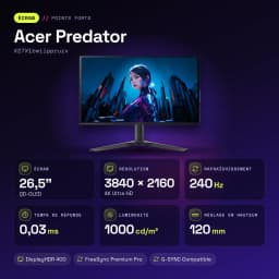 Monitor gaming Acer Predator 26.5 polegadas QD-OLED 240Hz 4K OLED Preto X27X1bmiippruzx - características, 240 Hz