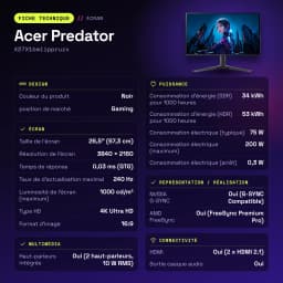 Monitor gaming Acer Predator 26.5 polegadas QD-OLED 240Hz 4K OLED Preto X27X1bmiippruzx - características, Sí (2 x HDMI 2.1)