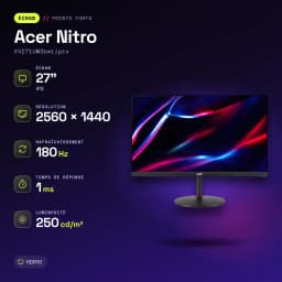 Monitor gaming Acer Nitro 27 polegadas 180Hz QHD IPS Preto XV271UM3bmiiprx - características, 0,23 x 0,23 mm