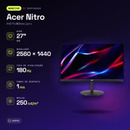 Monitor gaming Acer Nitro 27 polegadas 180Hz QHD IPS Preto XV271UM3bmiiprx - características, 59,7 cm