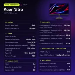 Monitor gaming Acer Nitro 27 polegadas 180Hz QHD IPS Preto XV271UM3bmiiprx - características, 12 cm