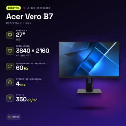 Monitor Acer Vero B7 27 polegadas 4K IPS 60Hz 4 ms Preto B277KDbmiiprczx - características