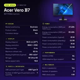 Monitor Acer Vero B7 27 polegadas 4K IPS 60Hz 4 ms Preto B277KDbmiiprczx - características, 100 x 100 mm