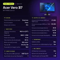 Monitor Acer Vero B7 27 polegadas 4K IPS 60Hz 4 ms Preto B277KDbmiiprczx - características, 614 mm
