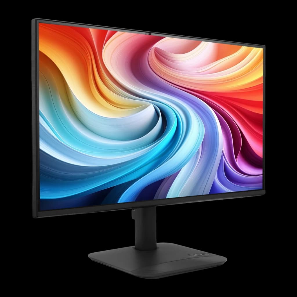Monitor Acer KA2 27 polegadas 144Hz FHD IPS Preto KA272P6bip - ecrã com fundo colorido ondulado e base