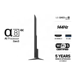 TV LG 85 pulgadas Mini LED 144Hz 4K Negro 85QNED83B6A - perfil delgado con especificaciones técnicas