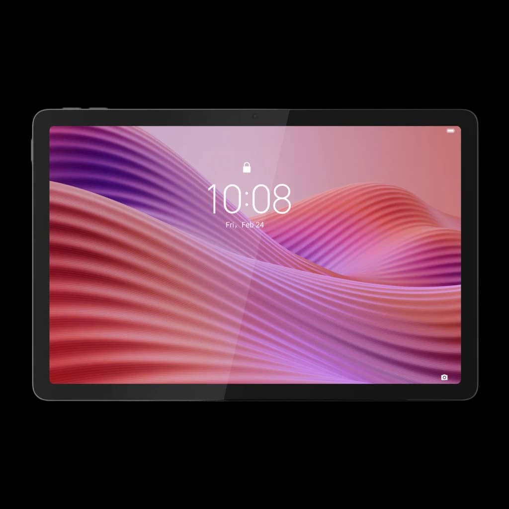 Lenovo Tab 4GB/128GB Gris 4G 10,1 pulgadas IPS 5100mAh - pantalla IPS encendida con fondo de ondas rosas y hora 10:08