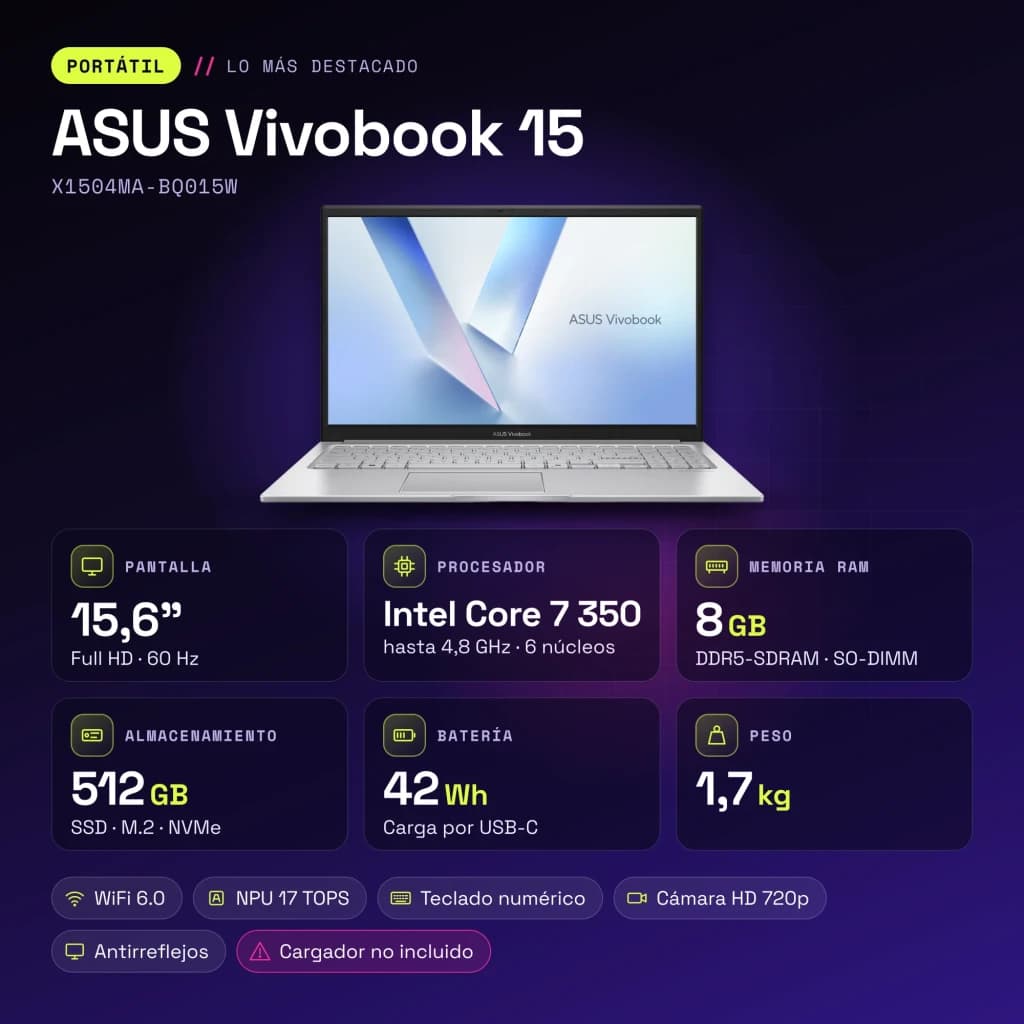 ASUS Vivobook 15 8GB Prata - características