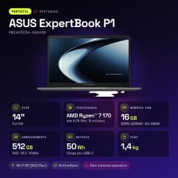Portátil ASUS ExpertBook P1 16GB/512GB 14 pulgadas Full HD AMD Ryzen 7 170 SSD Sin Sistema Operativo Gris PM1403CDA-S60406