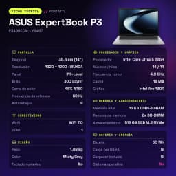 Portátil ASUS ExpertBook P3 16GB/512GB 14 polegadas WUXGA Intel Core Ultra 5 225H SSD Sem Sistema Operativo Cinzento